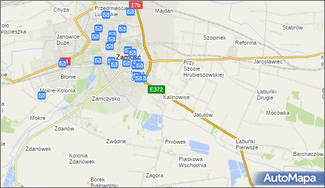 mapa Kalinowice gmina Zamość, Kalinowice gmina Zamość na mapie Targeo