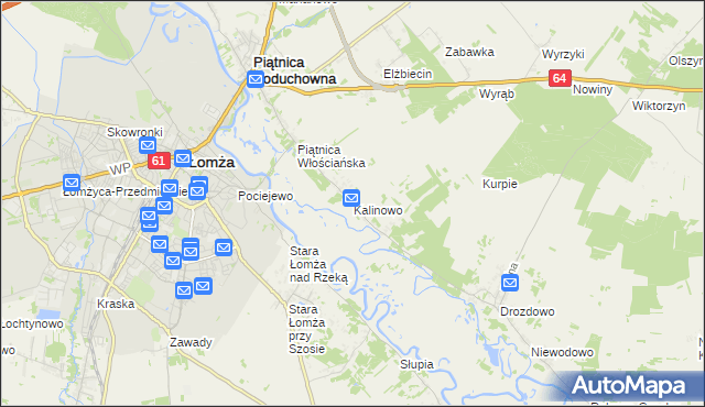 mapa Kalinowo gmina Piątnica, Kalinowo gmina Piątnica na mapie Targeo