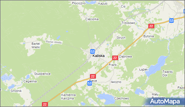 mapa Kaliska powiat starogardzki, Kaliska powiat starogardzki na mapie Targeo