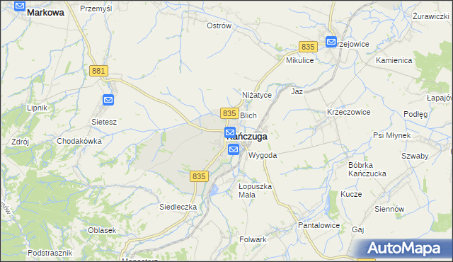 mapa Kańczuga powiat przeworski, Kańczuga powiat przeworski na mapie Targeo