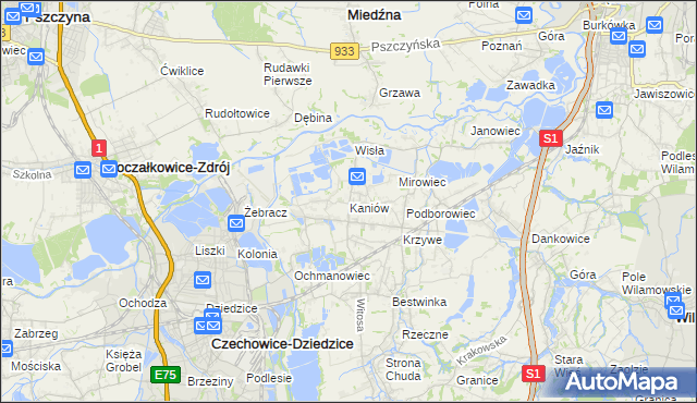 mapa Kaniów gmina Bestwina, Kaniów gmina Bestwina na mapie Targeo