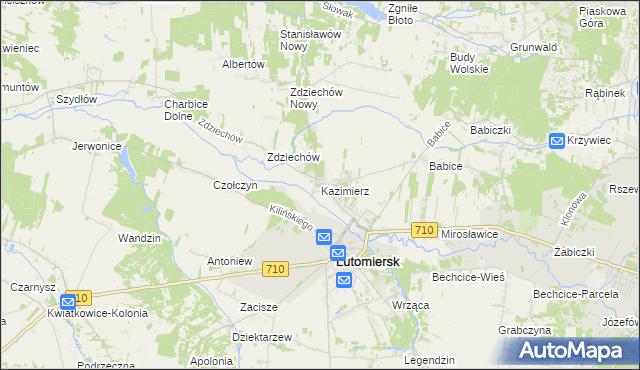 mapa Kazimierz gmina Lutomiersk, Kazimierz gmina Lutomiersk na mapie Targeo