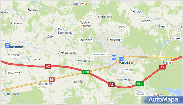 mapa Kazimierzów gmina Kałuszyn, Kazimierzów gmina Kałuszyn na mapie Targeo