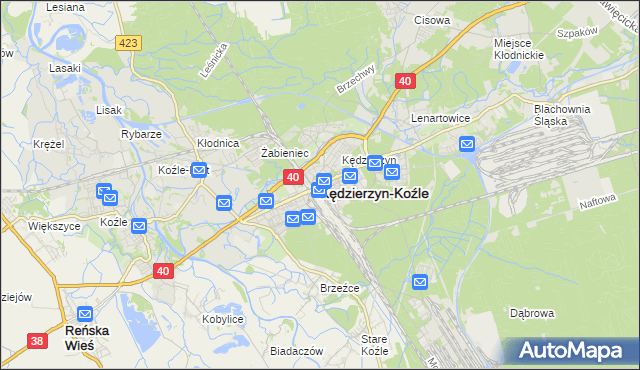 mapa Kędzierzyna-Koźle, Kędzierzyn-Koźle na mapie Targeo