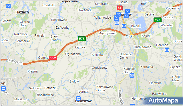 mapa Kisielów gmina Goleszów, Kisielów gmina Goleszów na mapie Targeo