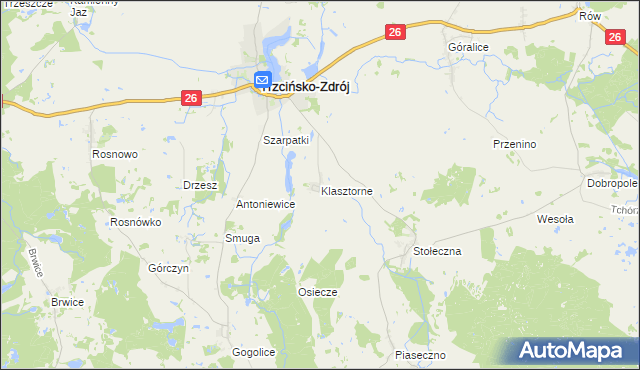 mapa Klasztorne gmina Trzcińsko-Zdrój, Klasztorne gmina Trzcińsko-Zdrój na mapie Targeo