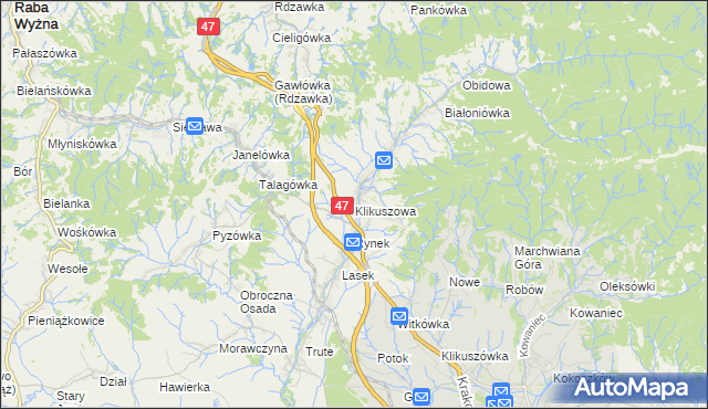 mapa Klikuszowa, Klikuszowa na mapie Targeo