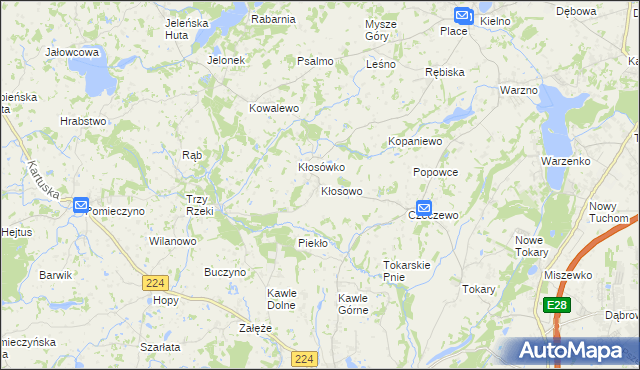 mapa Kłosowo gmina Przodkowo, Kłosowo gmina Przodkowo na mapie Targeo