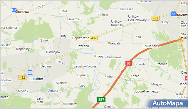 mapa Knapy gmina Lututów, Knapy gmina Lututów na mapie Targeo