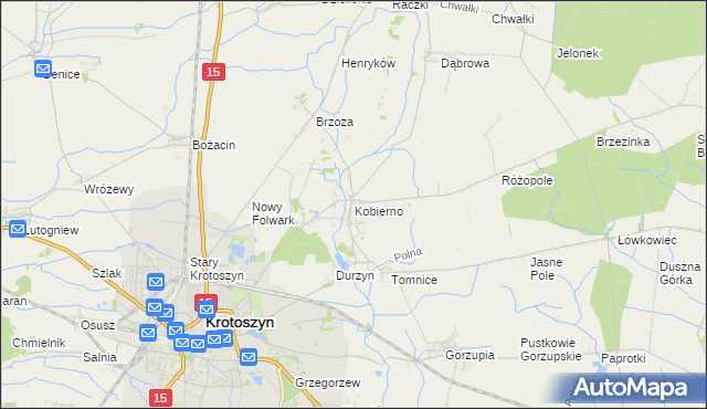 mapa Kobierno gmina Krotoszyn, Kobierno gmina Krotoszyn na mapie Targeo