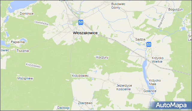 mapa Koczury gmina Włoszakowice, Koczury gmina Włoszakowice na mapie Targeo