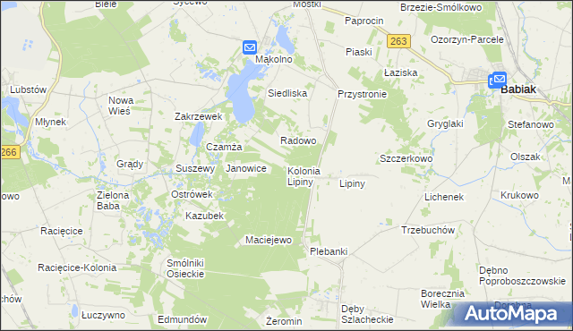 mapa Kolonia Lipiny gmina Sompolno, Kolonia Lipiny gmina Sompolno na mapie Targeo