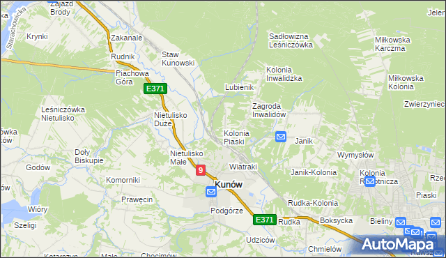 mapa Kolonia Piaski gmina Kunów, Kolonia Piaski gmina Kunów na mapie Targeo