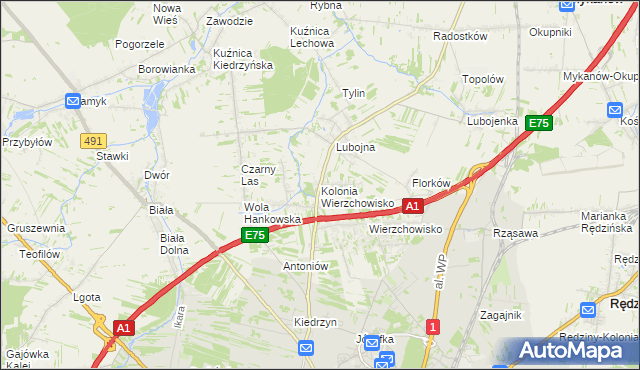 mapa Kolonia Wierzchowisko gmina Mykanów, Kolonia Wierzchowisko gmina Mykanów na mapie Targeo