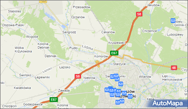 mapa Komorów gmina Tomaszów Mazowiecki, Komorów gmina Tomaszów Mazowiecki na mapie Targeo