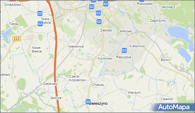 mapa Konikowo gmina Świeszyno, Konikowo gmina Świeszyno na mapie Targeo