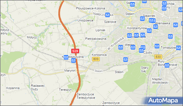 mapa Konopnica powiat lubelski, Konopnica powiat lubelski na mapie Targeo