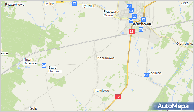 mapa Konradowo gmina Wschowa, Konradowo gmina Wschowa na mapie Targeo