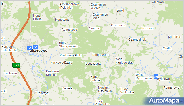 mapa Kontrewers gmina Strzegowo, Kontrewers gmina Strzegowo na mapie Targeo