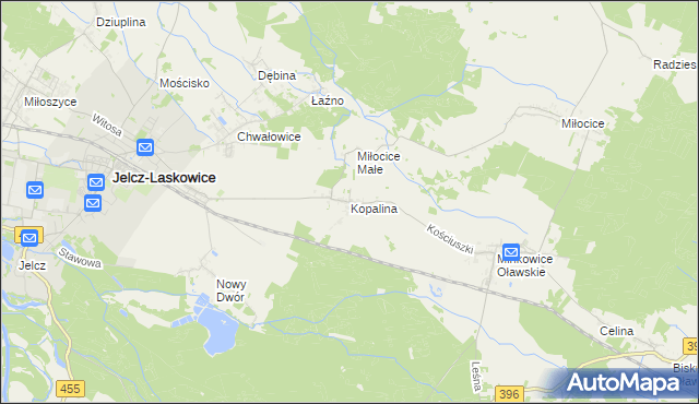 mapa Kopalina gmina Jelcz-Laskowice, Kopalina gmina Jelcz-Laskowice na mapie Targeo
