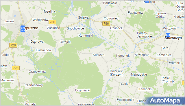 mapa Korczyn gmina Strawczyn, Korczyn gmina Strawczyn na mapie Targeo