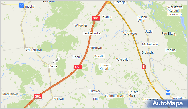 mapa Korytki gmina Raczki, Korytki gmina Raczki na mapie Targeo