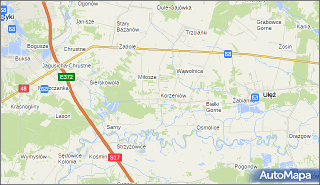 mapa Korzeniów gmina Ułęż, Korzeniów gmina Ułęż na mapie Targeo
