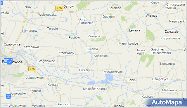 mapa Kościelec gmina Proszowice, Kościelec gmina Proszowice na mapie Targeo
