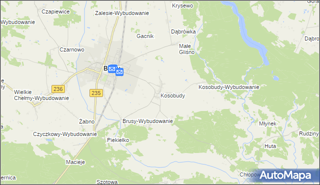 mapa Kosobudy gmina Brusy, Kosobudy gmina Brusy na mapie Targeo