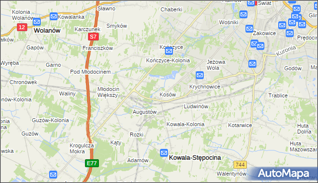 mapa Kosów gmina Kowala, Kosów gmina Kowala na mapie Targeo