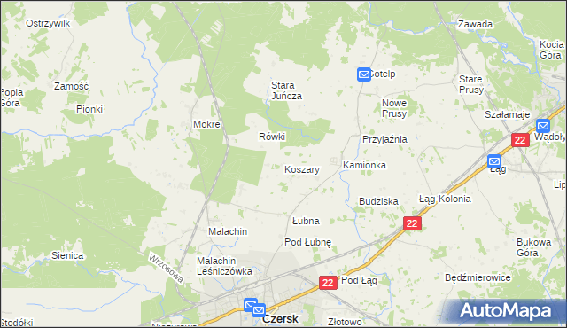 mapa Koszary gmina Czersk, Koszary gmina Czersk na mapie Targeo