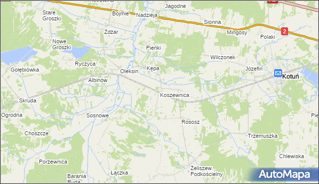 mapa Koszewnica gmina Kotuń, Koszewnica gmina Kotuń na mapie Targeo