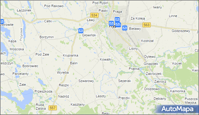 mapa Kowalki gmina Rypin, Kowalki gmina Rypin na mapie Targeo