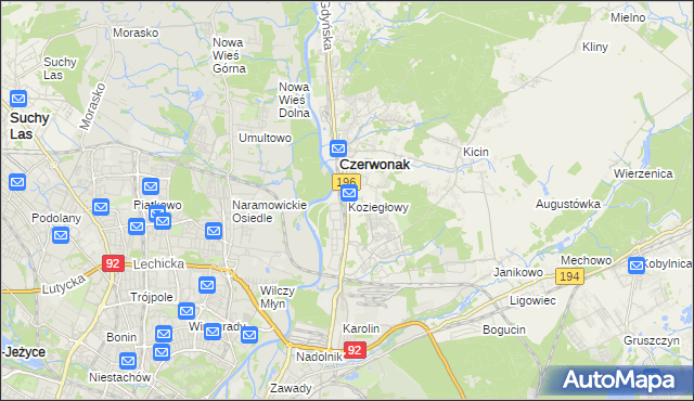mapa Koziegłowy gmina Czerwonak, Koziegłowy gmina Czerwonak na mapie Targeo