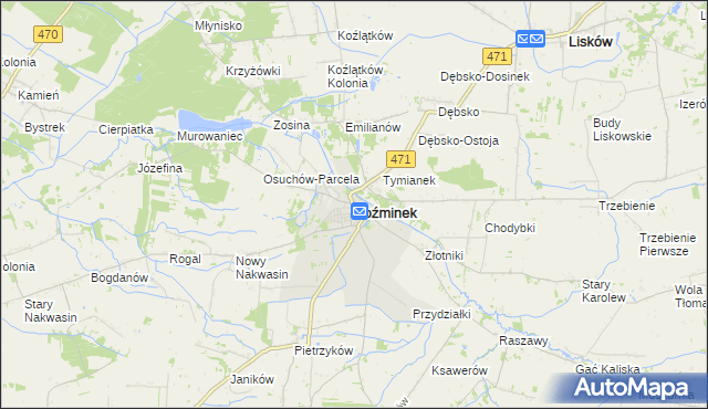 mapa Koźminek powiat kaliski, Koźminek powiat kaliski na mapie Targeo