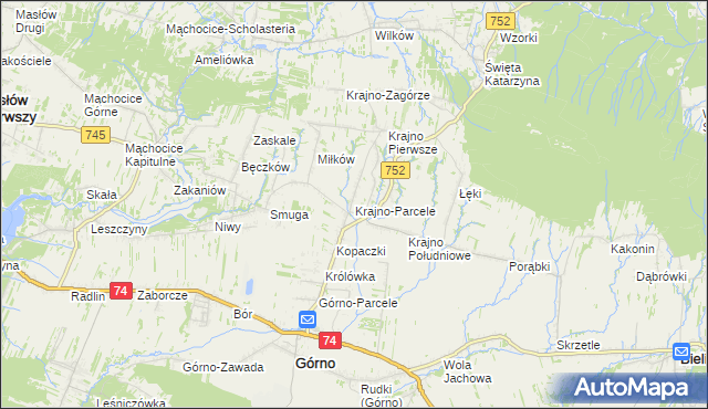 mapa Krajno-Parcele, Krajno-Parcele na mapie Targeo