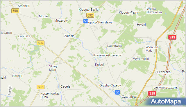 mapa Krasewice-Czerepy, Krasewice-Czerepy na mapie Targeo