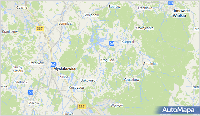 mapa Krogulec gmina Mysłakowice, Krogulec gmina Mysłakowice na mapie Targeo