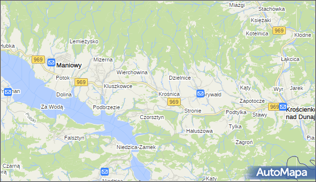 mapa Krośnica gmina Krościenko nad Dunajcem, Krośnica gmina Krościenko nad Dunajcem na mapie Targeo