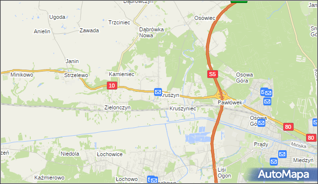 mapa Kruszyn gmina Sicienko, Kruszyn gmina Sicienko na mapie Targeo