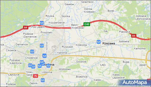 mapa Krzeczów gmina Rzezawa, Krzeczów gmina Rzezawa na mapie Targeo