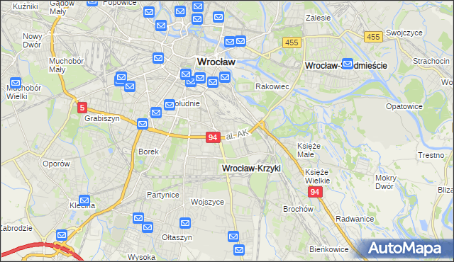 mapa Krzyki gmina Wrocław, Krzyki gmina Wrocław na mapie Targeo