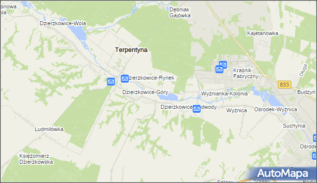 mapa Krzywie gmina Dzierzkowice, Krzywie gmina Dzierzkowice na mapie Targeo