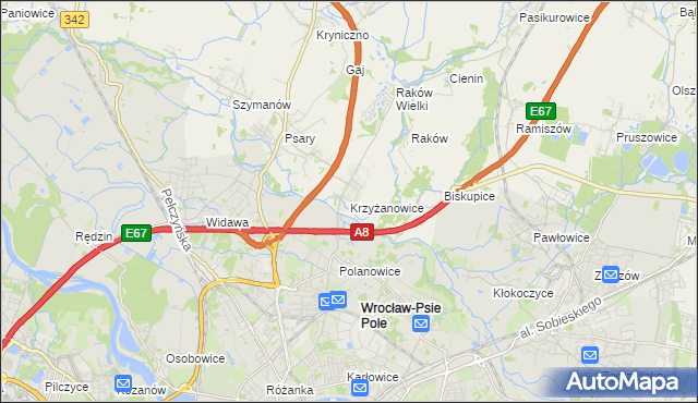 mapa Krzyżanowice gmina Wisznia Mała, Krzyżanowice gmina Wisznia Mała na mapie Targeo