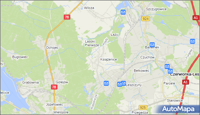 mapa Książenice gmina Czerwionka-Leszczyny, Książenice gmina Czerwionka-Leszczyny na mapie Targeo