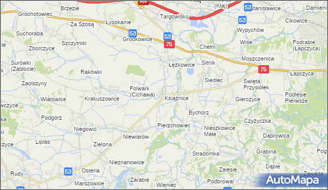 mapa Książnice gmina Gdów, Książnice gmina Gdów na mapie Targeo