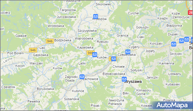 mapa Kuków gmina Stryszawa, Kuków gmina Stryszawa na mapie Targeo