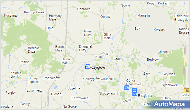 mapa Kule gmina Kiełczygłów, Kule gmina Kiełczygłów na mapie Targeo