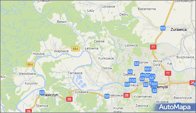 mapa Kuńkowce, Kuńkowce na mapie Targeo