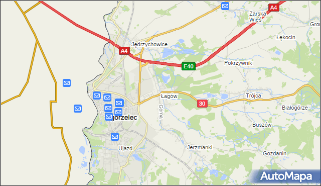 mapa Łagów gmina Zgorzelec, Łagów gmina Zgorzelec na mapie Targeo